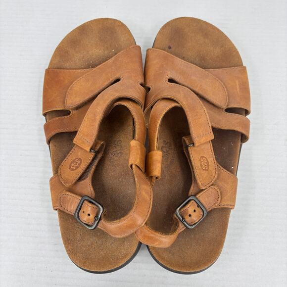 SAS Huggy Sandals Womens Size 11 Wide Carmel Brown Leather Adjustable Straps - Picture 3 of 10